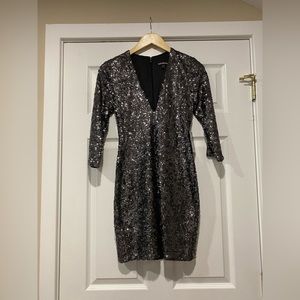 Silver/ black Express formal sequin mini dress.